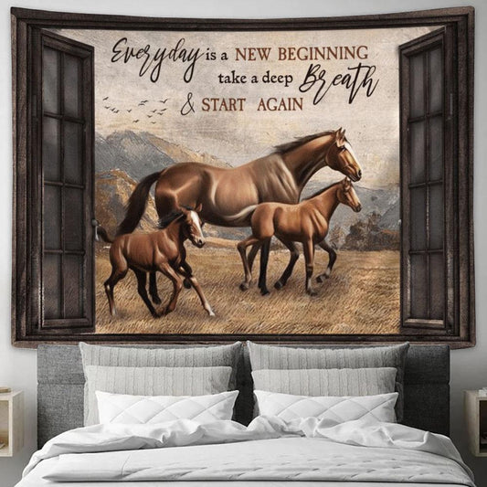 Everyday Is A New Beginning Horses Tapestry, Tapestries for Living Room Bedroom