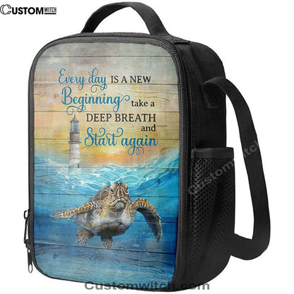 Everyday Is A New Beginning Sea Turtle Lighthouse Blue Ocean Lunch Bag, Christian Lunch Bag, Religious Lunch Box For School, Picnic