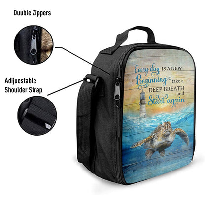 Everyday Is A New Beginning Sea Turtle Lighthouse Blue Ocean Lunch Bag, Christian Lunch Bag, Religious Lunch Box For School, Picnic