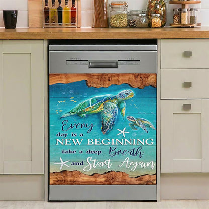 Everyday Is A New Beginning Turtles Dishwasher Cover, Christian Dishwasher Magnet Cover, Religious Kitchen Decor