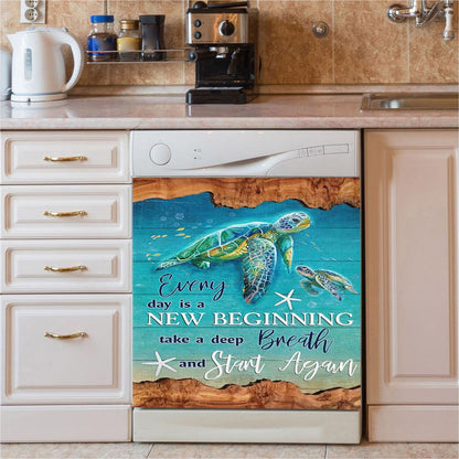 Everyday Is A New Beginning Turtles Dishwasher Cover, Christian Dishwasher Magnet Cover, Religious Kitchen Decor