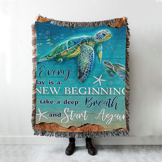 Everyday Is A New Beginning Turtles Woven Throw Blanket - Christian Throw Blanket Decor - Religious Woven Blanket Prints