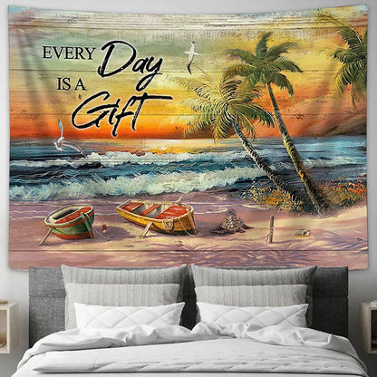 Everyday is a gift Brilliant beach Seagull Tapestry Wall Art - Bible Verse Tapestry - Religious Tapestry Wall Hanging