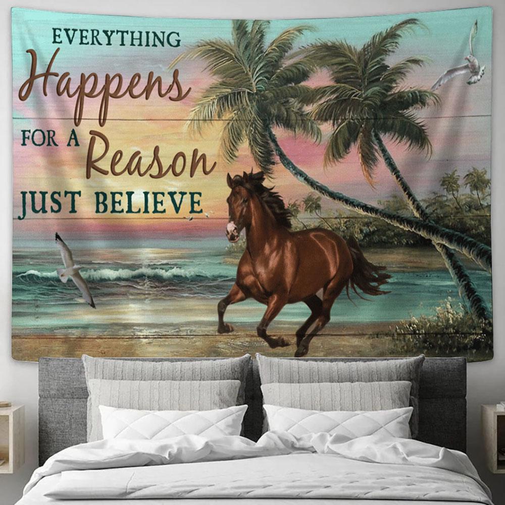 Everything Happens For A Reason Running Horse Tapestry Prints - Christian Wall Art - Religious Home Decor