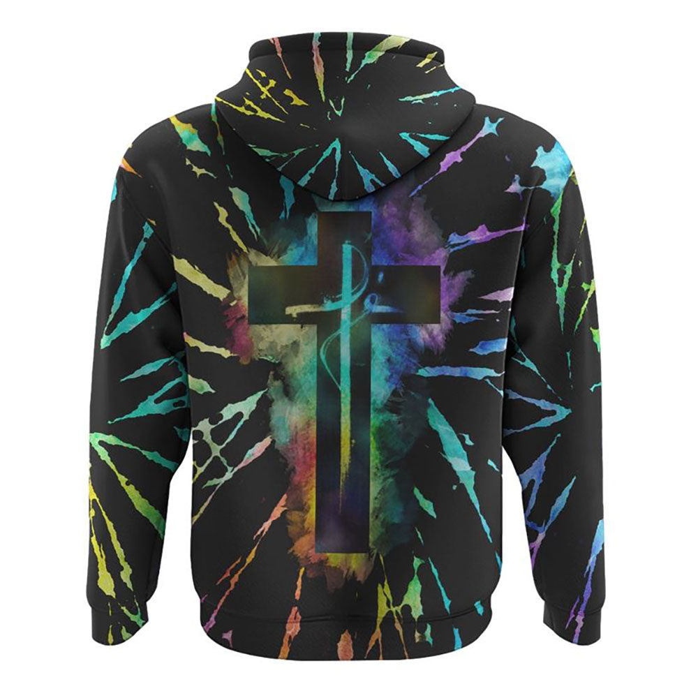 Fé Cross Tie Dye All Over Print 3D Hoodie, Christian Hoodie, Christian Sweatshirt, Bible Verse Shirt