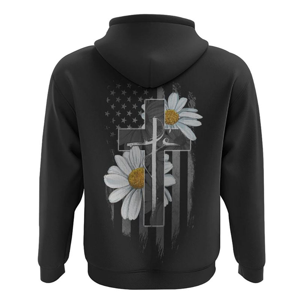 Fé Daisy Cross Flag All Over Print 3D Hoodie, Christian Hoodie, Christian Sweatshirt, Bible Verse Shirt