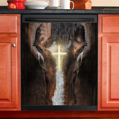 Face Of Horse Beautiful Cross Dishwasher Cover, Bible Verse Dishwasher Magnet Cover, Christian Inspirational Kitchen Decor