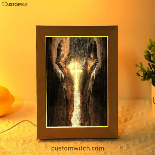 Face Of Horse Beautiful Cross Frame Lamp Art - Bible Verse Art - Christian Inspirational Decor
