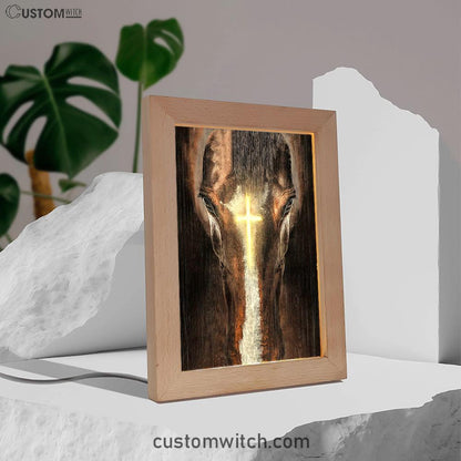 Face Of Horse Beautiful Cross Frame Lamp Art - Bible Verse Art - Christian Inspirational Decor