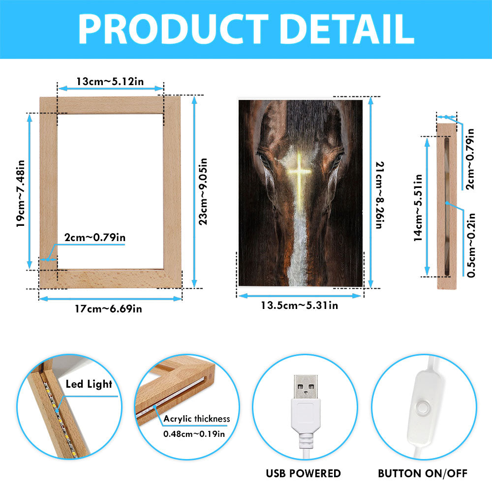 Face Of Horse Beautiful Cross Frame Lamp Art - Bible Verse Art - Christian Inspirational Decor