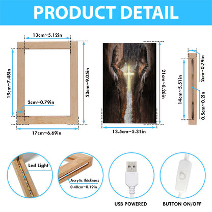 Face Of Horse Beautiful Cross Frame Lamp Art - Bible Verse Art - Christian Inspirational Decor