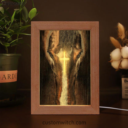 Face Of Horse Beautiful Cross Frame Lamp Art - Bible Verse Art - Christian Inspirational Decor