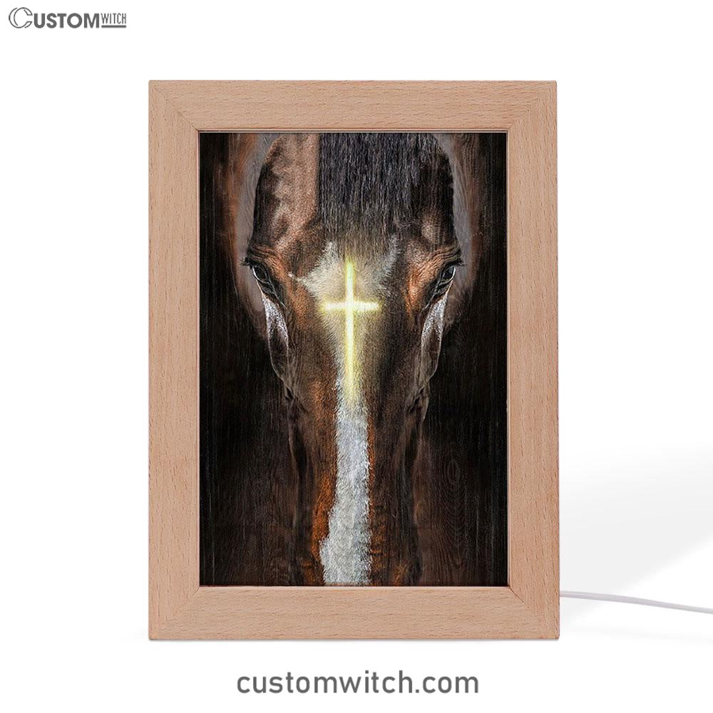 Face Of Horse Beautiful Cross Frame Lamp Art - Bible Verse Art - Christian Inspirational Decor