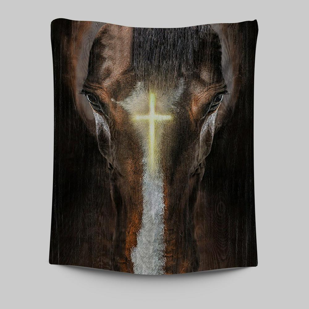 Face Of Horse Beautiful Cross Tapestry Art - Bible Verse Wall Art - Christian Inspirational Wall Decor
