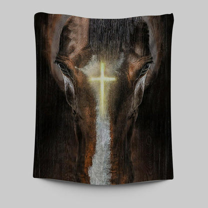 Face Of Horse Beautiful Cross Tapestry Art - Bible Verse Wall Art - Christian Inspirational Wall Decor