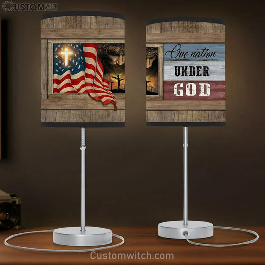 Face Of Jesus Table Lamb Pictures - One Nation Under God Us Flag Table Lamb Prints - Religious Table Lamb Art - Christian Home Decor