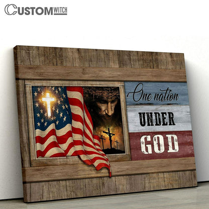 Face Of Jesus Canvas Pictures - One Nation Under God Us Flag Canvas Prints - Religious Canvas Art - Christian Home Decor