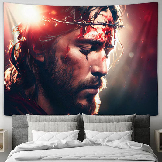 Face Of Jesus Christ Tapestry Pictures - Faith Art - Christian Tapestry Wall Art Decor