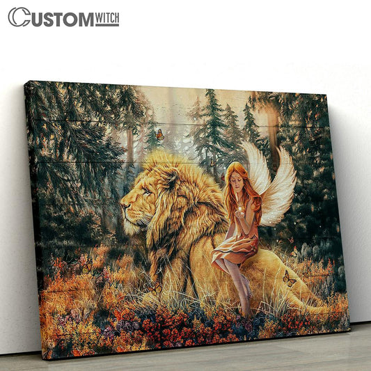 Fairy Lion Of Judah Autumn Forest Canvas Wall Art - Bible Verse Canvas - Religious Prints