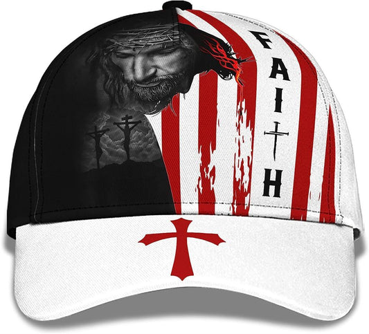 Faith American Flag And God And Cross All Over Print Baseball Cap, God Cap, Gift Ideas For Male