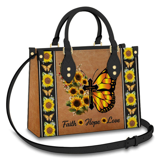 Faith Butterfly Sunflower Leather Bag, Women's Pu Leather Bag, Best Mother's Day Gifts