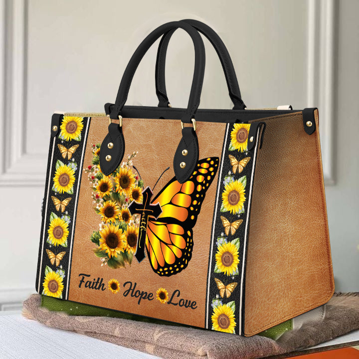 Faith Butterfly Sunflower Leather Bag, Women's Pu Leather Bag, Best Mother's Day Gifts