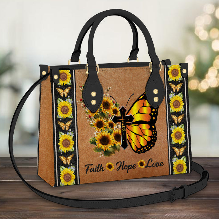 Faith Butterfly Sunflower Leather Bag, Women's Pu Leather Bag, Best Mother's Day Gifts
