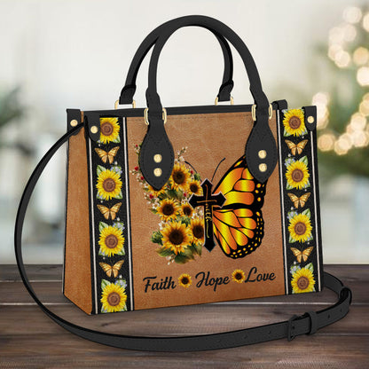Faith Butterfly Sunflower Leather Bag, Women's Pu Leather Bag, Best Mother's Day Gifts