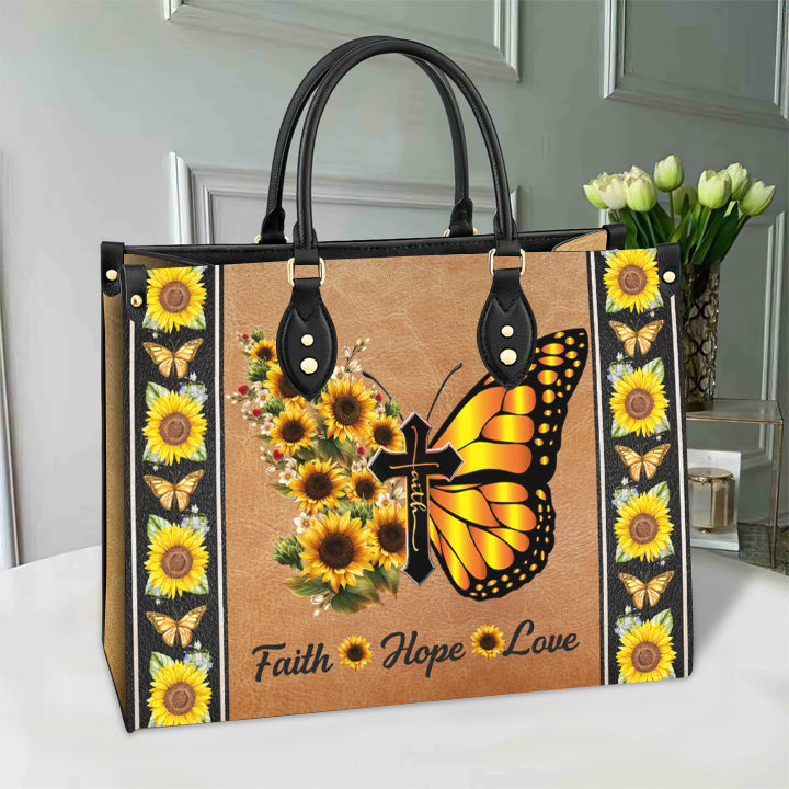 Faith Butterfly Sunflower Leather Bag, Women's Pu Leather Bag, Best Mother's Day Gifts
