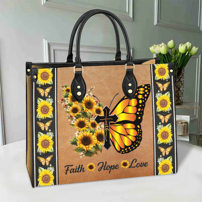 Faith Butterfly Sunflower Leather Bag, Women's Pu Leather Bag, Best Mother's Day Gifts