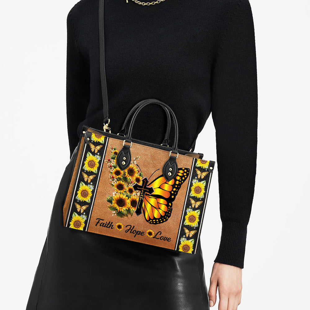 Faith Butterfly Sunflower Leather Bag, Women's Pu Leather Bag, Best Mother's Day Gifts