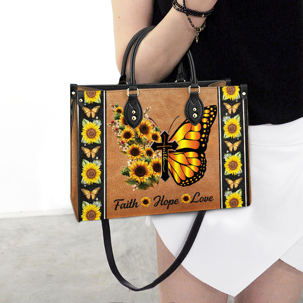 Faith Butterfly Sunflower Leather Bag, Women's Pu Leather Bag, Best Mother's Day Gifts