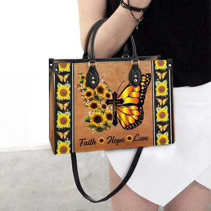Faith Butterfly Sunflower Leather Bag, Women's Pu Leather Bag, Best Mother's Day Gifts