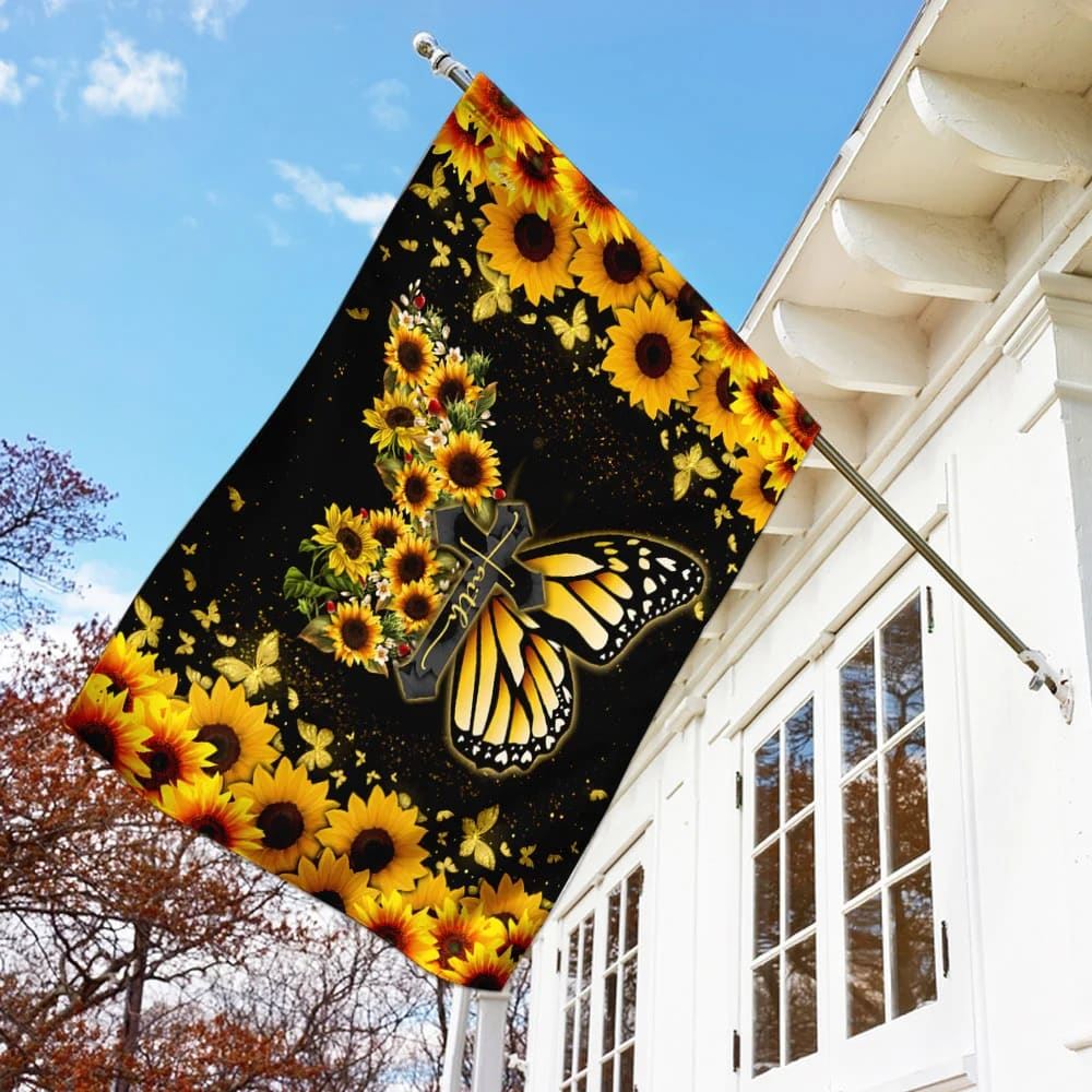 Faith Christian Cross Butterfly Flag, Outdoor Christian House Flag, Christian Flag, Scripture Flag, Garden Banner