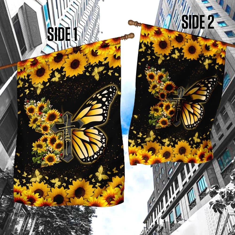 Faith Christian Cross Butterfly Flag, Outdoor Christian House Flag, Christian Flag, Scripture Flag, Garden Banner