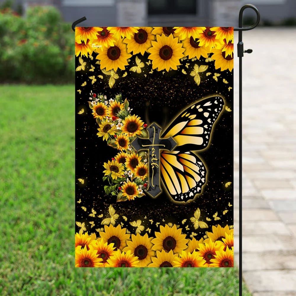 Faith Christian Cross Butterfly Flag, Outdoor Christian House Flag, Christian Flag, Scripture Flag, Garden Banner