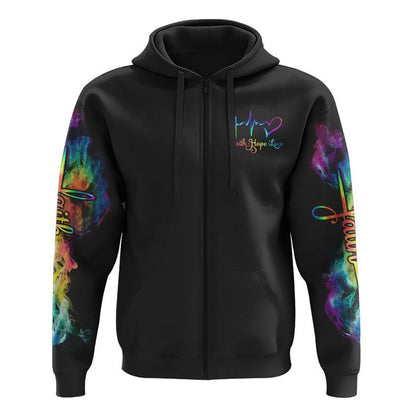 Faith Colorful Wings Cross Smoke All Over Print 3D Hoodie, Christian Hoodie, Christian Sweatshirt, Bible Verse Shirt