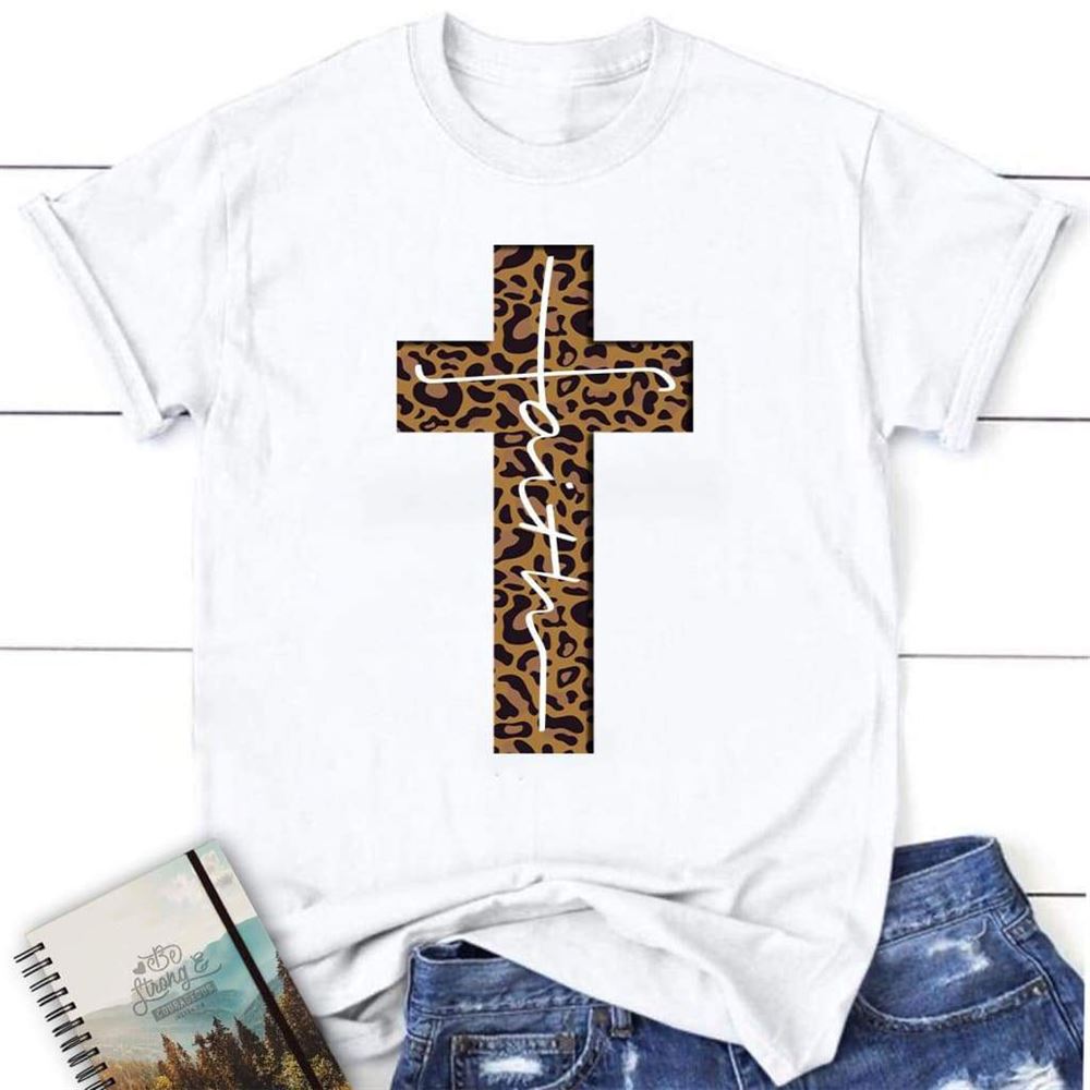 Faith Cross Leopard Womens Christian T Shirt  Faith Apparel, Blessed T Shirt, Bible T shirt, T shirt Women