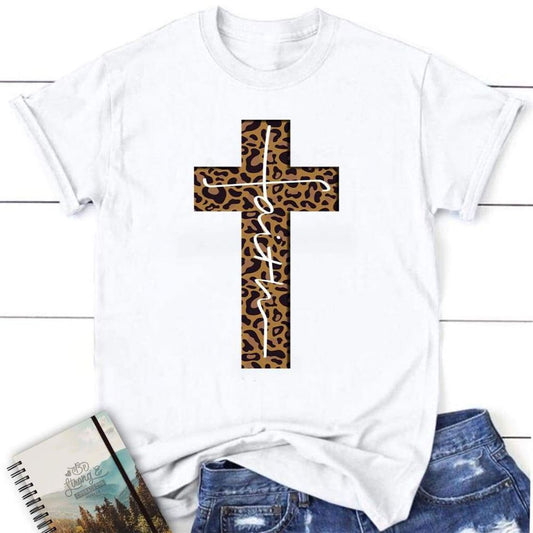 Faith Cross Leopard Womens Christian T Shirt  Faith Apparel, Blessed T Shirt, Bible T shirt, T shirt Women