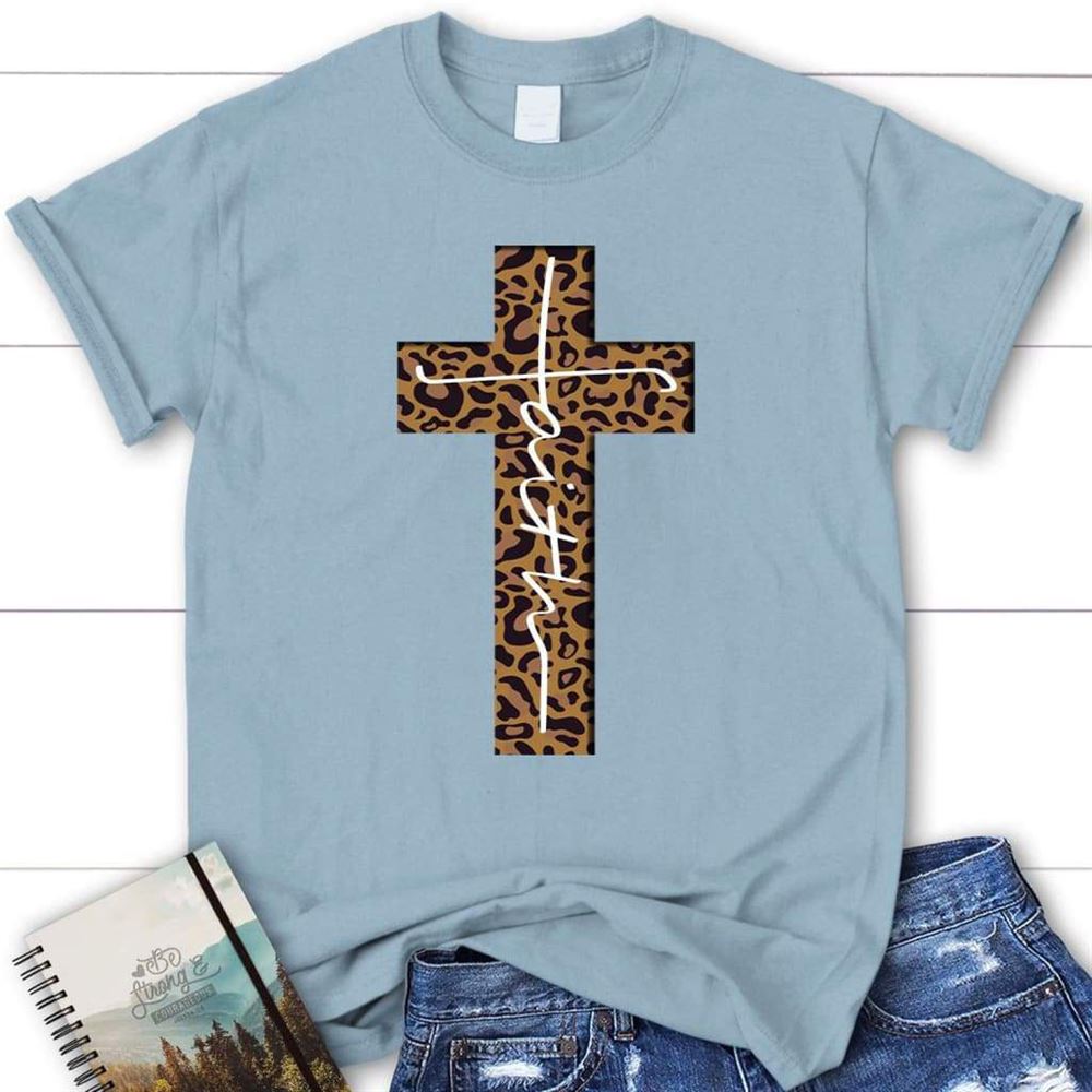 Faith Cross Leopard Womens Christian T Shirt  Faith Apparel, Blessed T Shirt, Bible T shirt, T shirt Women