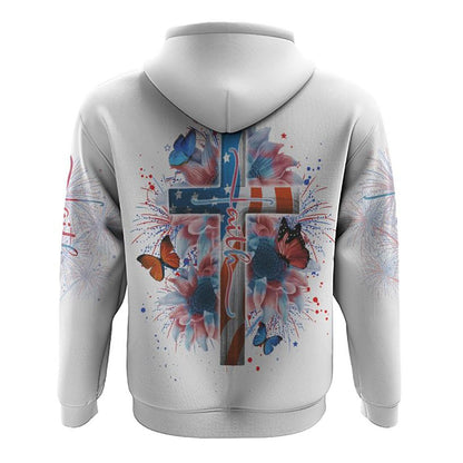 Faith Cross Sunflower Flag Color All Over Print 3D Hoodie, Christian Hoodie, Christian Sweatshirt, Bible Verse Shirt