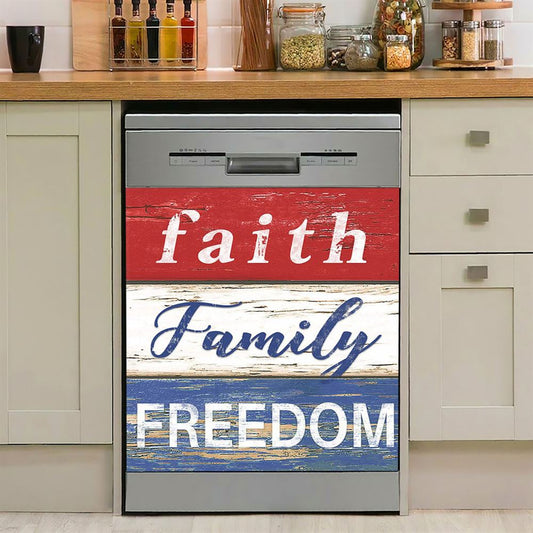 Faith Family Freedom Patriotic Dishwasher Cover, Christian Dishwasher Magnet Cover