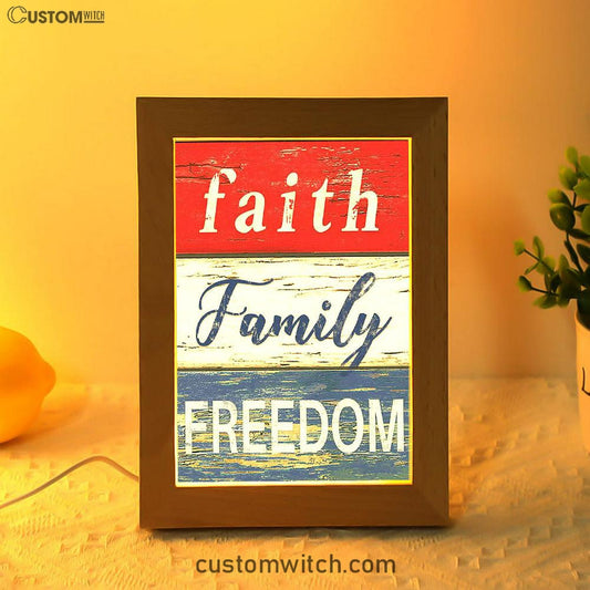 Faith Family Freedom Patriotic Frame Lamp Decor - Christian Night Light Decor