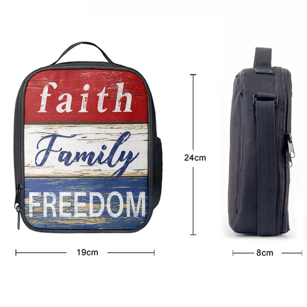 Faith Family Freedom Patriotic Lunch Bag, Christian Lunch Bag, Religious Lunch Box For School, Picnic