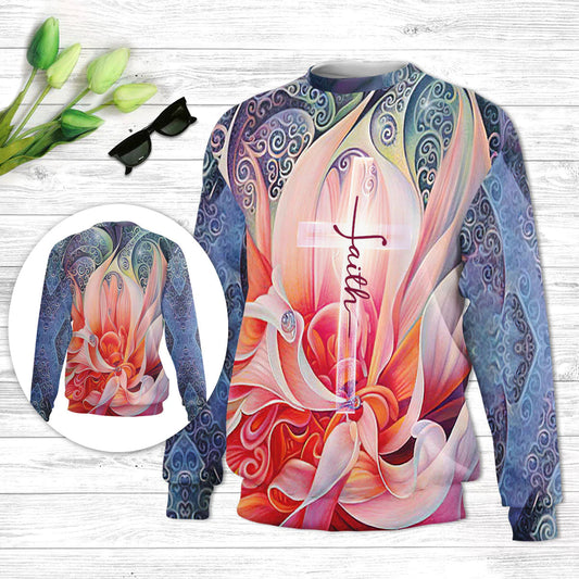 Faith Flower And Cross Ugly Christmas Sweater - Christian Unisex Sweater - Religious Christmas Gift