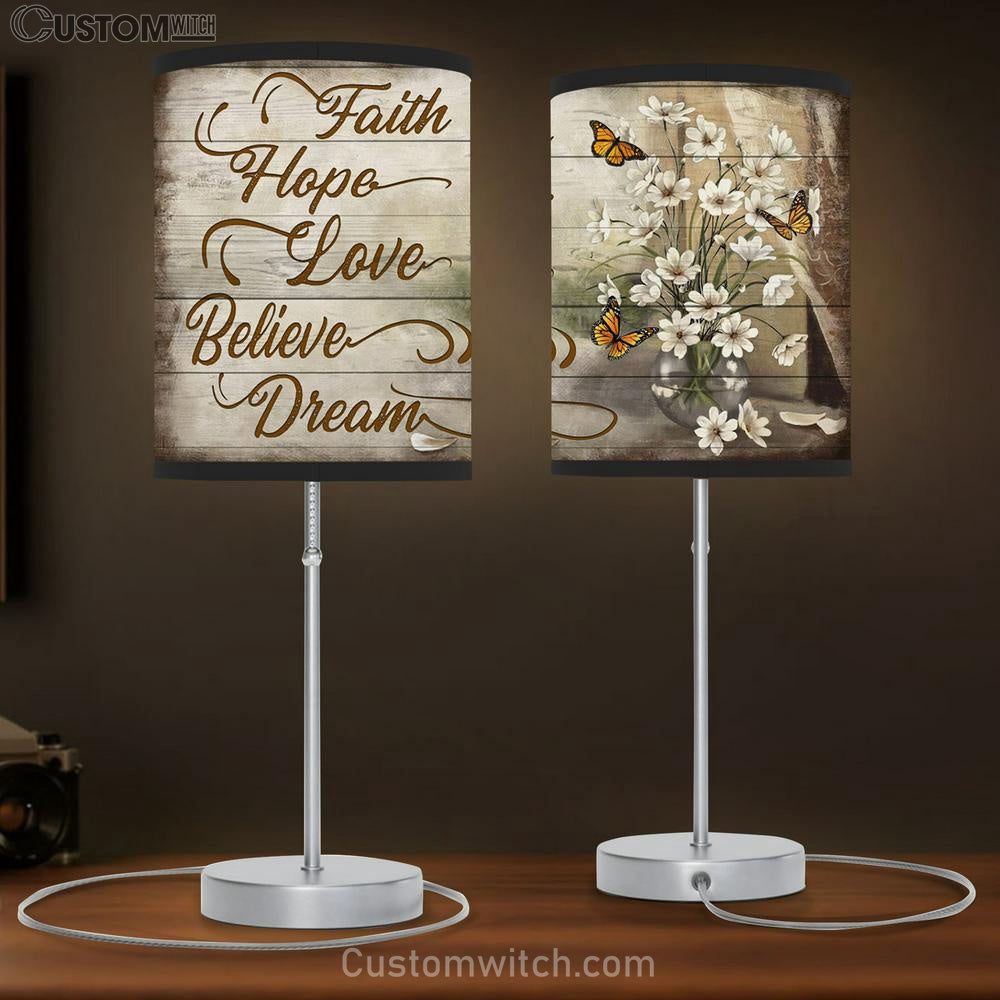 Faith Hope Love Believe Dream Butterflies Flowers Large Table Lamb Art - Christian Lamb Gift Home Decor - Religious Table Lamb Prints