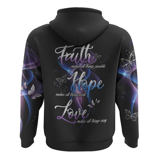 Faith Hope Love Butterfly Abstract All Over Print 3D Hoodie, Christian Hoodie, Christian Sweatshirt, Bible Verse Shirt