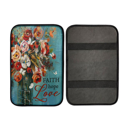 Faith Hope Love Butterfly Rose Christian Car Center Console Cover, Christian Car Accessories