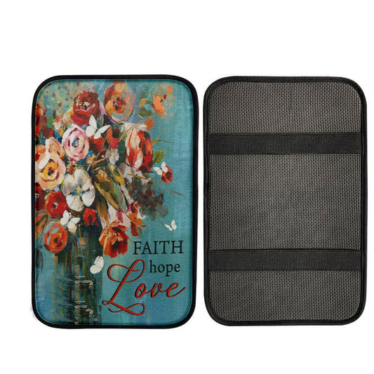 Faith Hope Love Butterfly Rose Christian Car Center Console Cover, Christian Car Accessories