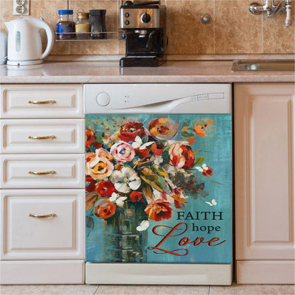 Faith Hope Love Butterfly Rose Christian Dishwasher Cover, Bible Verse Dishwasher Magnet Cover, Scripture Kitchen Decor